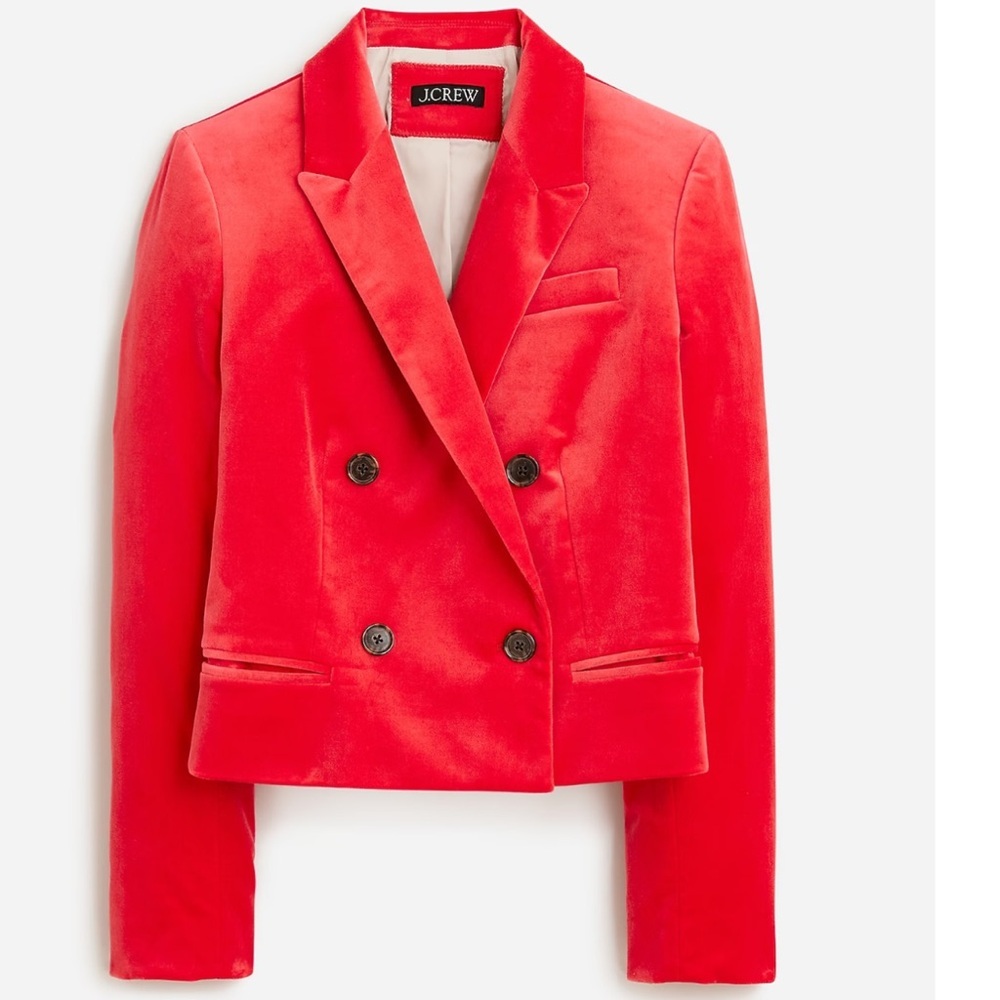J Crew Cropped double-breasted blazer in stretch velvet Size 4
